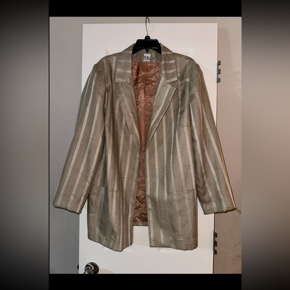 Vintage Ms Russ Women's Blazer Long Sleeve Stripes Tan Size L - Picture 7 of 9